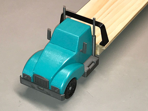 pinewood derby big rig turquoise front