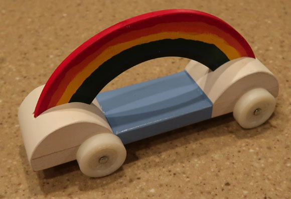 pinewood derby rainbow car